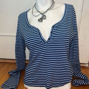 EDIKTED Blue Striped Long Sleeve Top NWT